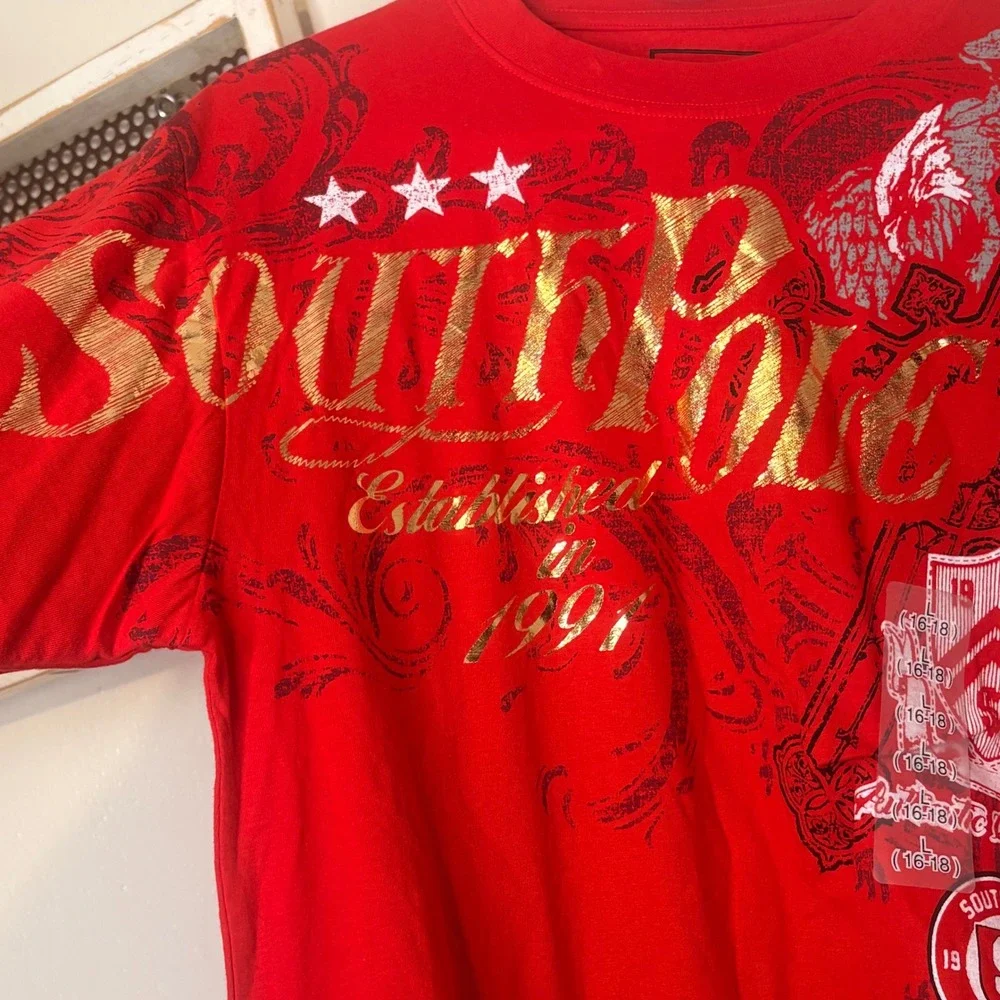 Southpole Layered Shirt Boys L 16-18 Red New Y2K Graphic Long Sleeve Tee